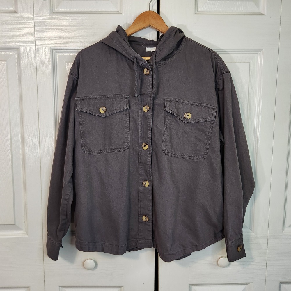 Maurices Charcoal Gray Hooded‎ Button Down Shacket Utility Jacket XL Gorpcore